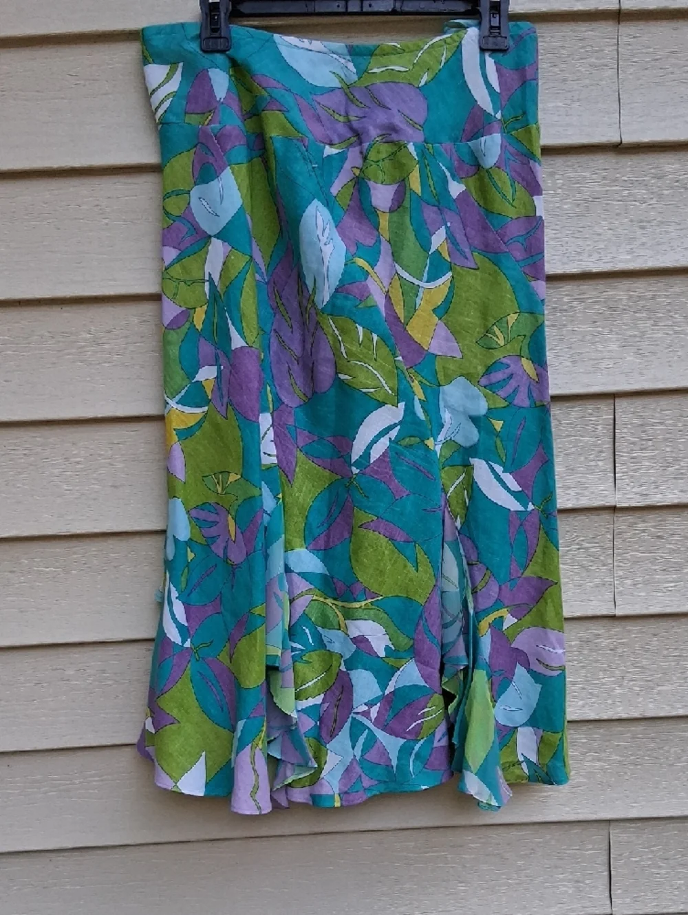 JohnPaulRichard Teal, Green & Purple Leaf-Print A-Line Skirt